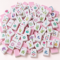 160 Ubin Melamin Set Mahjong Modern Amerika Tema Bunga Pastel 30x22x14mm Peacock Bamboo Joker Pink OEM Custom