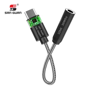 Adaptador de áudio dac para fone de ouvido, adaptador de fone de ouvido de áudio hifi 384khz usb 3.1 tipo c para entrada de fone de ouvido de áudio 3.5mm para samsung huawei oneplus