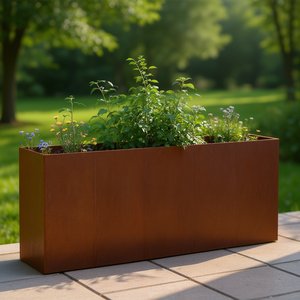 Fioriera in Acciaio Corten Marrone Quadrata, Vaso da Giardino dal Design Rustico per Uso Esterno - Product Image 2