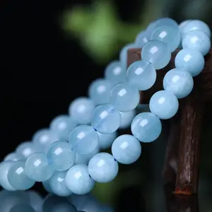 10mm Natural Aquamarine Semi- Precious Beads Stretch Gemstone Bracelets