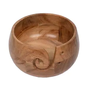 String Storage Accessory Handmade Holder Holes Acacia Wood Yarn Bowl Holder Wooden Yarn Bowl Holder Bamboo Wood Yarn Bowl