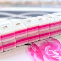 Bloques de Mahjong Americanos de Acrílico de Lujo de 4 Capas con Borde Dorado, Peonía y Dragón, Fichas de Mahjong Impresas Personalizadas para Entretenimiento