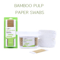 Écouvillons personnalisés à marque privée pour l'élimination des boutons, 300 pièces, en coton et pulpe de bambou, avec bâtonnets en papier et sac PE refermable