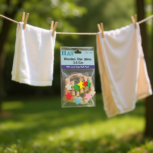 Ilan Mollette a Stella in Legno da 3,5 cm con Corda di Iuta, Confezione Multipla - Product Image 3