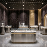 Vitrine de présentation de bijoux en verre sur mesure, design de kiosque de centre commercial tendance pour diamants, comptoir de bijouterie de luxe en marbre