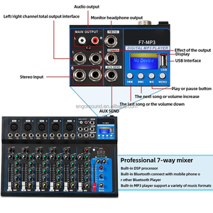 F7 Bluetooth Portable 7 Channel Audio <strong>Mixer</strong> USB DJ <strong>Sound</strong> Mixing Console MP3 Jack 48V Power for Computer Recording - Product Image 3