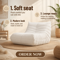 Fauteuil pouf WHGBJA pour adultes - Revêtement en velours à mémoire de forme, housse amovible, confort extra doux, un siège, coin lecture (blanc)