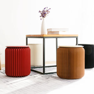 Ihpaper H35cm <span class=keywords><strong>tabouret</strong></span> en papier <span class=keywords><strong>carton</strong></span> tabourets pliants poufs avec coussin rond en cuir PU meubles de salon - Product Image 6