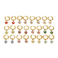 Boucles d'oreilles simples en forme de fleur pour femmes, pierre de naissance de décembre, boucles d'oreilles rondes en acier inoxydable plaqué or avec cristaux colorés