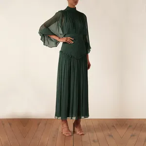 2024 neues design grün plissiertes kleid großhandel plissiert abaya kleid für muslimische frauen