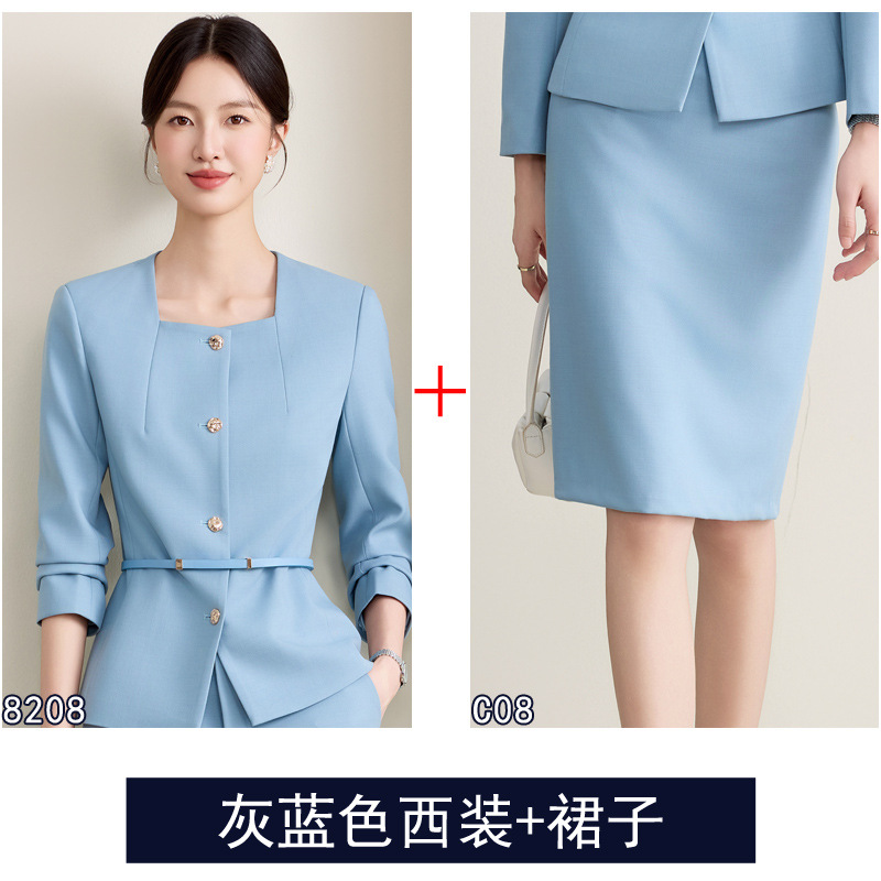 Gray-blue suit skirt with belt