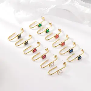 Boucles d'oreilles carrées en zircone cubique 6 couleurs en acier inoxydable en forme de trombone pour enfants et filles