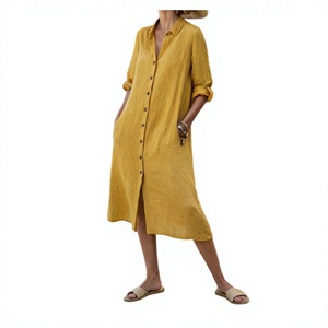 Vestido Camisero Informal Holgado y Sencillo de Lino para Mujer, con Mangas Largas y Botones, Túnica para la Playa, Resort y Vacaciones de Verano - Product Image 2