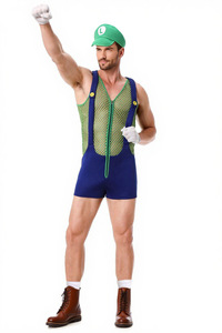 Mono de Cosplay <span class=keywords><strong>Luigi</strong></span> para hombre, divertido disfraz inspirado en Anime de Halloween con vestidos elegantes y trajes, pantalones inspirados en personajes de TV - Product Image 4
