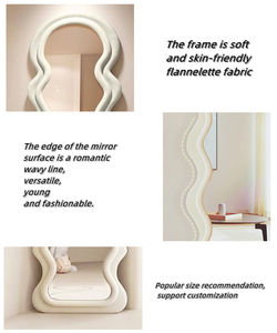 Espejo Ondulado Irregular, Espejo de Piso Arqueado, Espejo de Pared, para Estar de Pie o Apoyado <span class=keywords><strong>Contra</strong></span> la Pared, para Dormitorio, Marco de Madera Envuelto en Franela - Product Image 6