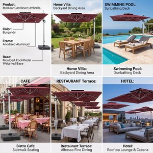 Parasol de terrasse solaire à LED avec manivelle inclinable, structure en aluminium, protection UPF50+, imperméable, pour jardin, restaurant, personnalisable - Product Image 3