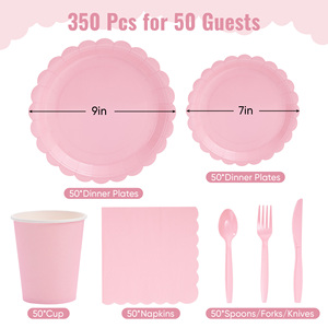 Juego de Vajilla Desechable Rosa de 350 Piezas, Apto para Microondas, Ecológico, para 50 Personas, Platos, Vasos, Servilletas y Cubiertos de PET - Product Image 2