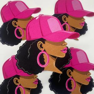 Parche Bordado de Niña Negra con Sombrero Rosa, Aplique de Moda para Niña, Insignia Personalizada para Planchar en Chaquetas, Decoración de Ropa DIY - Product Image 4