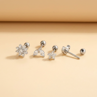 Perhiasan Tubuh Fashion dari Baja Anti Karat Perak, Anting Piercing Bentuk Bulan dengan Zirkon, untuk Tindik Cartilage, Helix, Rook, dan Conch