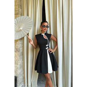 Vestido Midi con Estampado Floral de Dos Tonos, 100% Algodón de Alta Calidad para Festivales y Fiestas, Tallas XS-3XL, Estilo Modesto para Fiesta, con Forro - Product Image 2