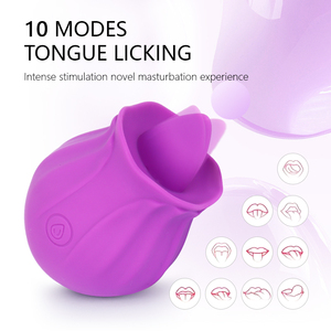 Vibratore a Forma di Rosa in Silicone con Lingua Realistica per Stimolazione Clitoridea e dei Capezzoli, Giocattolo Sessuale per Donne - Product Image 2