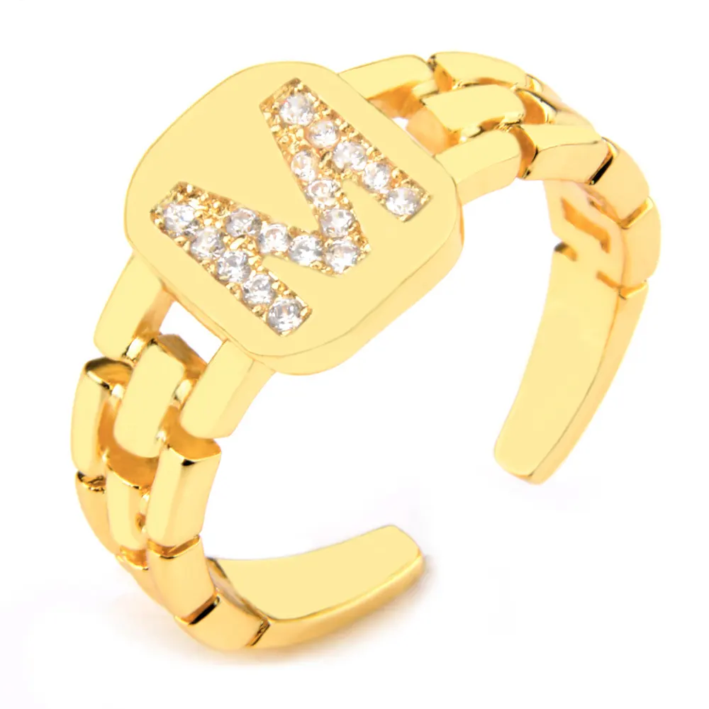 Gold Plated Hip Hop Crystal 26 Alphabet Letter Initial Rings for couple