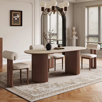 Mittelalterlicher Windgeschnitzter Steinplatten-Esstisch-Set, Wandanliegender Halbrunder Insel-Schreibtisch aus Massivholz