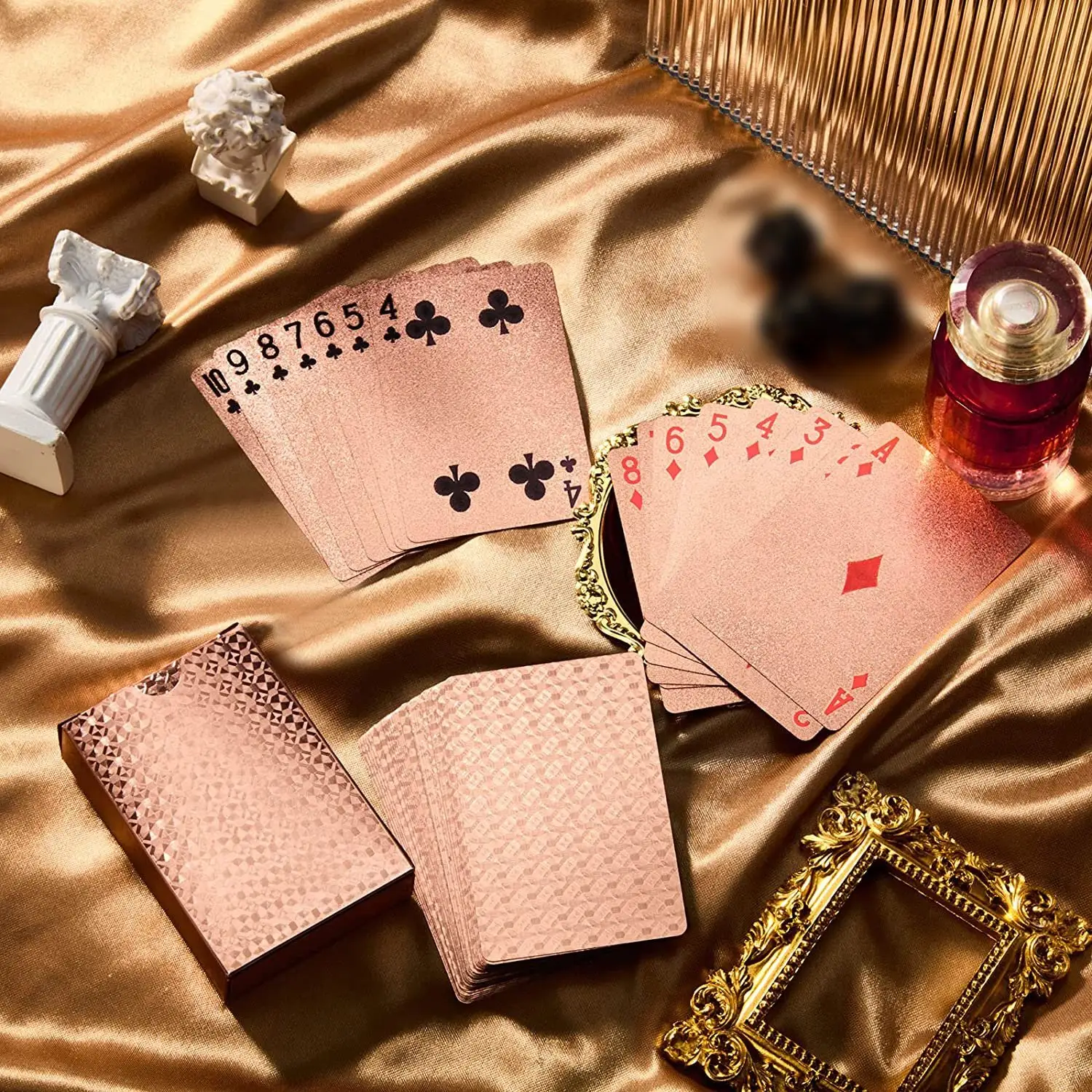 사용자 정의 인쇄 럭셔리 로즈 골드 데크 54 개/세트 방수 포커 테이블 게임 카드 놀이 카드