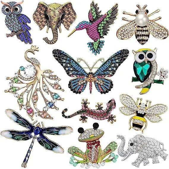 Jachon Großhandel Mode Kristall Vintage Brosche Pin Emaille Libelle Schmetterling Pfau Tier Broschen für Frauen Netter Schmuck