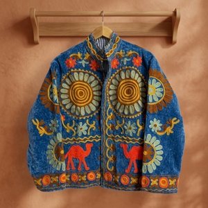 Custom Luxury Handmade Floral Embroidery Velvet Jacket <b>Women</b> Retro Designer Short <b>Coats</b> Stand Collar Open Front Boho Casual - Product Image 1