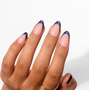 30 faux ongles en gel souple, forme amande, style œil de chat français, <span class=keywords><strong>violet</strong></span> <span class=keywords><strong>foncé</strong></span> brillant, luxe, à presser, couvrance totale - Product Image 2