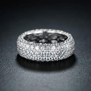 F1648 Anello di Lusso con Diamante per Donna, Taglio Brillante Rotondo, Colore G Naturale, Fede Nuziale in Oro Bianco 14K - Product Image 1