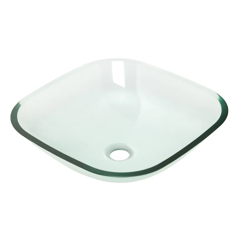 Square Portable Hand Wash Basin Transparent Glass Single Sink Bowl