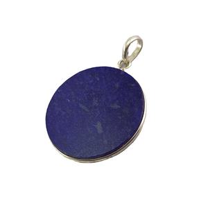 Pendentif artisanal en argent sterling 925 avec serti clos, pierre précieuse naturelle Lapis Lazuli ronde et plate de 30 mm - Product Image 1