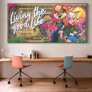 Decoración abstracta de hogar para hombre, pintura en lienzo con pintura de <span class=keywords><strong>graffiti</strong></span> pop, arte de pared, dinero, 100 dólares coloridos, <span class=keywords><strong>Monopoly</strong></span> - Product Image 4
