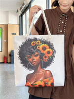 Sacs Fourre-Tout en Toile avec Logo Personnalisé, Impression d'Art Fille Noire Africaine Dessin Animé Amusant, Sacs à Main Portables Épaule pour Femmes, Vente en Gros pour l'Été