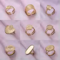 Senmei Edelstahl 18k Echtvergoldeter Offener Ring Cabochon Blanko-Fassungen DIY Fingerschmuck für Damen und Herren