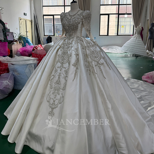Vestido de Novia de Lujo Mc036, Corsé con Cuentas Plateadas, Vestido de Princesa de Satén, Apliques de Encaje, Cola Larga, Jancember - Product Image 2
