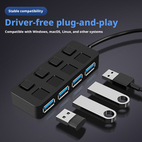 Hub USB 3.0 de 4 Puertos con Velocidad de 5Gbps, Interruptores LED, Diseño Ultrafino, Cable de Extensión, Compatible con Mac/PC