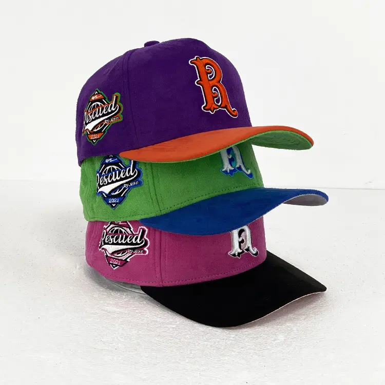 Topi Baseball olahraga uniseks, topi Baseball olahraga dapat disesuaikan Logo bordir kustom Suede dua warna kualitas tinggi
