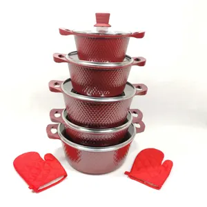 12個の赤いダイヤモンドデッシーニ調理器具セット調理鍋とフライパンセラミック花崗岩コーティング