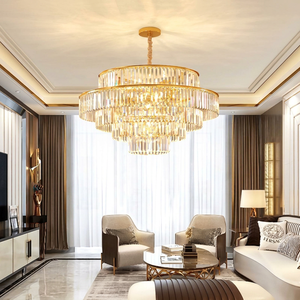 High Quality Indoor Home Hotel Restaurant Oval Gold E27 Luxury Villa Crystal Acrylic Cylindrical Shade 45 Beam Chandelier - Product Image 1