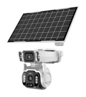 Caméra de sécurité solaire à double objectif 4G LTE extérieure 4MP Panoramique 355°/Inclinaison 100° Audio bidirectionnel Vision nocturne Suivi de mouvement humain Intégré