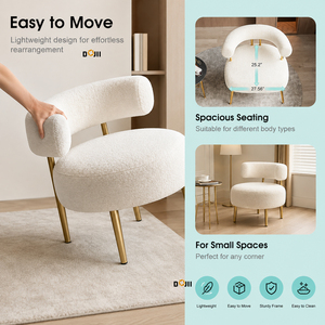 Fauteuil <span class=keywords><strong>d</strong></span>'appoint Sherpa Boucle, fauteuil rond rembourré, fauteuil <span class=keywords><strong>d</strong></span>'angle moelleux avec acier inoxydable brossé laqué laiton - Product Image 2