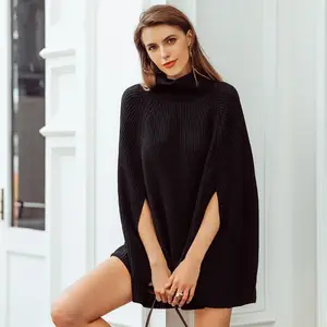 Suéter de punto para mujer, ropa totalmente personalizada, suelta, de Color sólido, de gran tamaño, con cuello de tortuga, capa de invierno