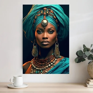 Canvas Wall <strong>Art</strong> Painting a Beautiful African <strong>Queen</strong> Wearing an Elaborate Headdress for Living Room Home Walls Decoration - Product Image 6