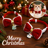 Collier de Noël pour animaux de compagnie avec nœud papillon en velours rouge, réglable, pour chat et chien, avec breloques Père Noël, renne, pingouin, cadeau de vacances à dégagement rapide