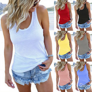 Camisetas de Tirantes para Mujer, Económicas, Personalizadas, de Venta Caliente, Color Sólido, Ecológicas, de Poliéster, Secado Rápido, con Logotipo Frontal, Cuello Redondo, para Verano - Product Image 3