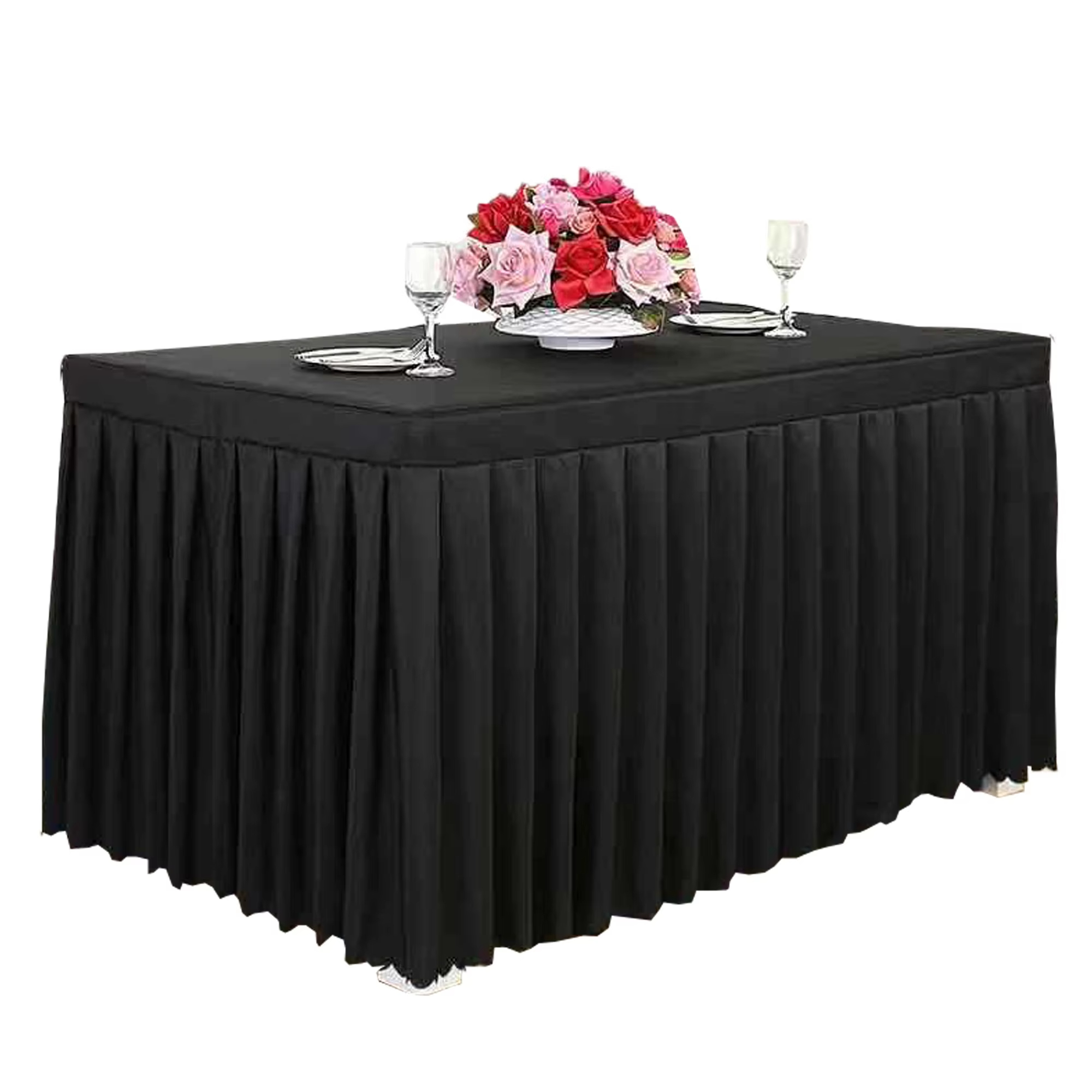 Customizable Branded Item Rectangular Spandex Rectangle Polyester Banquet Wedding Outdoor Ruffled Table Skirt for Decoration