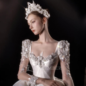 Vestido de Novia de Lujo Vintage Estilo Princesa con Bordado Color Marfil Claro, Cola Bohemia, Talla Grande, Modelo Lsjj42 - Product Image 5